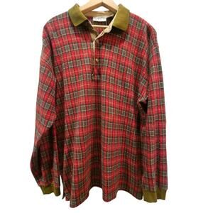 Vintage Men's Givenchy Activewear Plaid Long Sleeve Polo Shirt Red Green Large